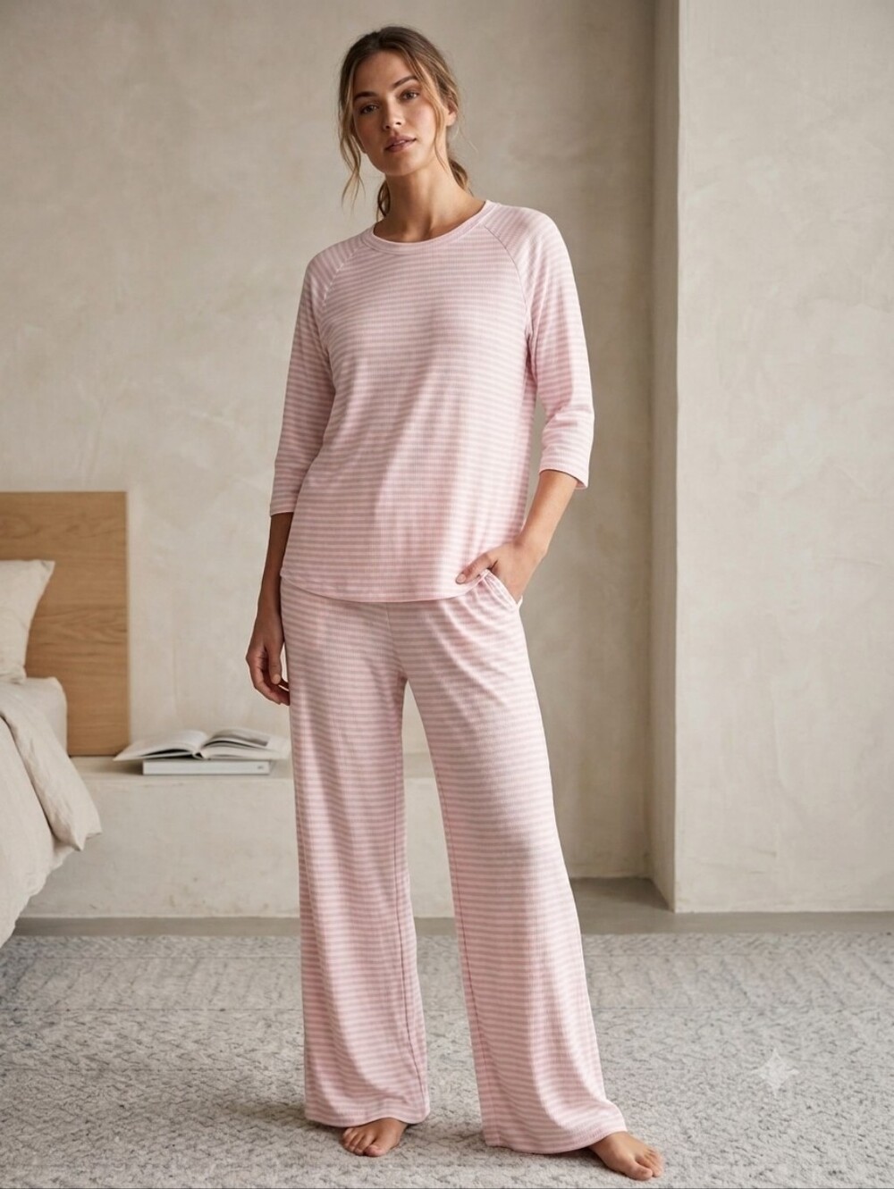 VENUS Women's 1X Pink White Striped 2-Piece Pajama Set Lounge Sleepwear Plus Siz